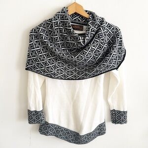 Alpa Peru black/white printed knit long sleeve alpaca sweater size medium